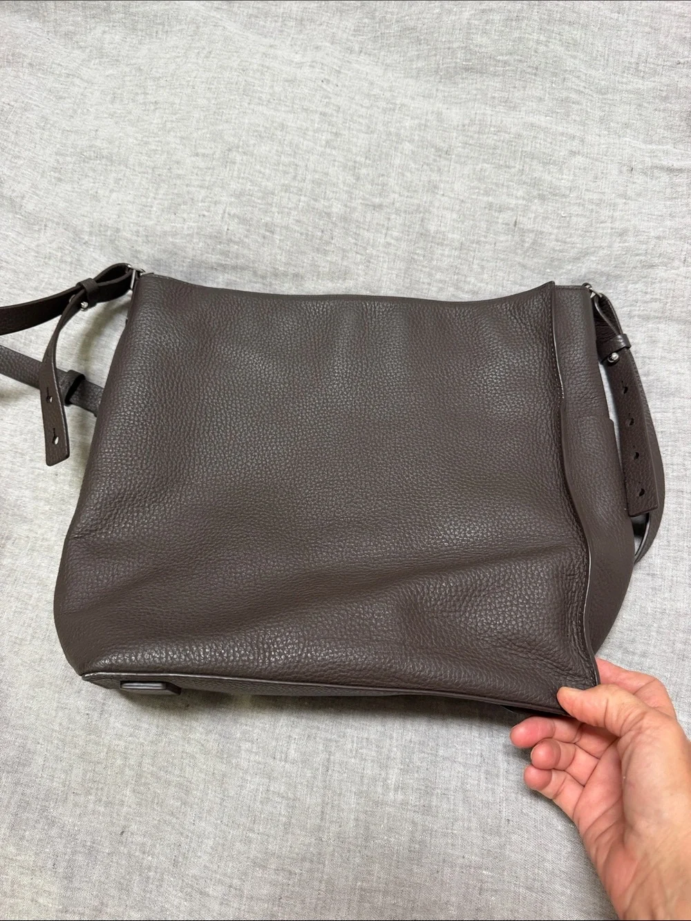 All Saints Leather Crossbody Tote Bag in Dark Brown Leather